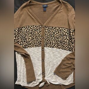 Daytrip Brown and Cream Leopard Print Button Down Shirt